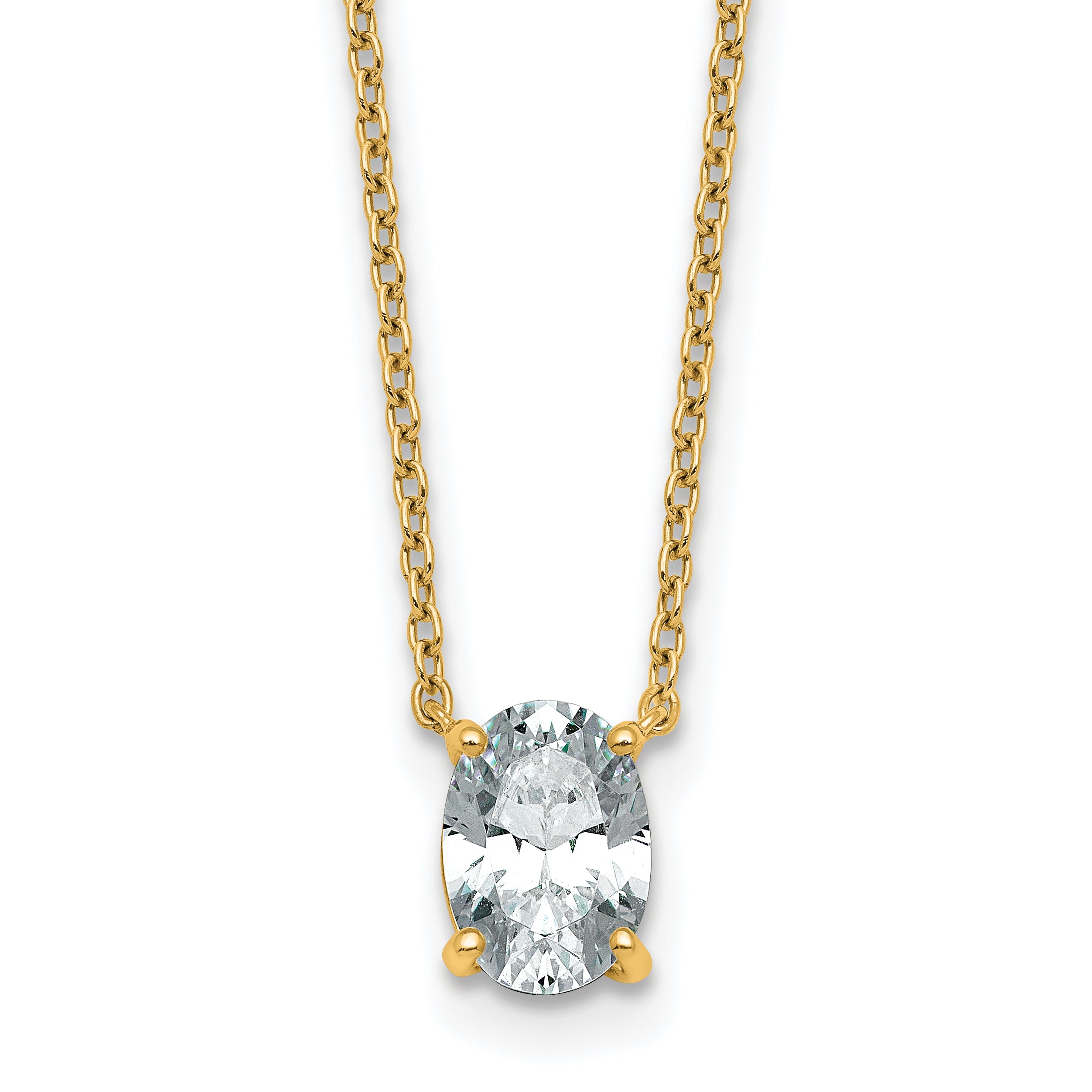 14k 1 carat Certified Lab Grown Diamond VS+ F+ Oval Complete Four Prong 18 inch Pendant Necklace