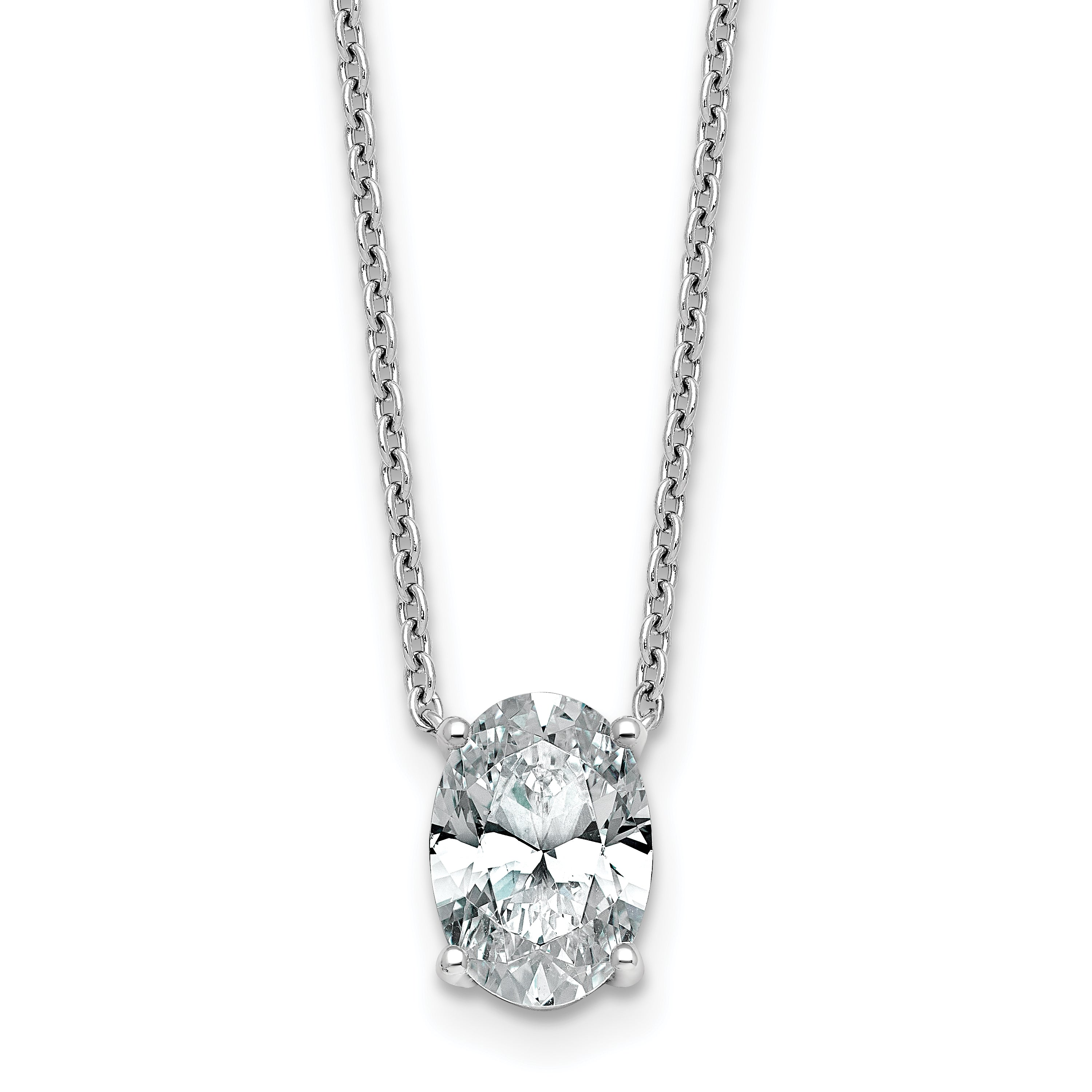 14k White Gold 2 carat Lab Grown Diamond VS/SI+ G+ Oval Complete Four Prong 18 inch Pendant Necklace