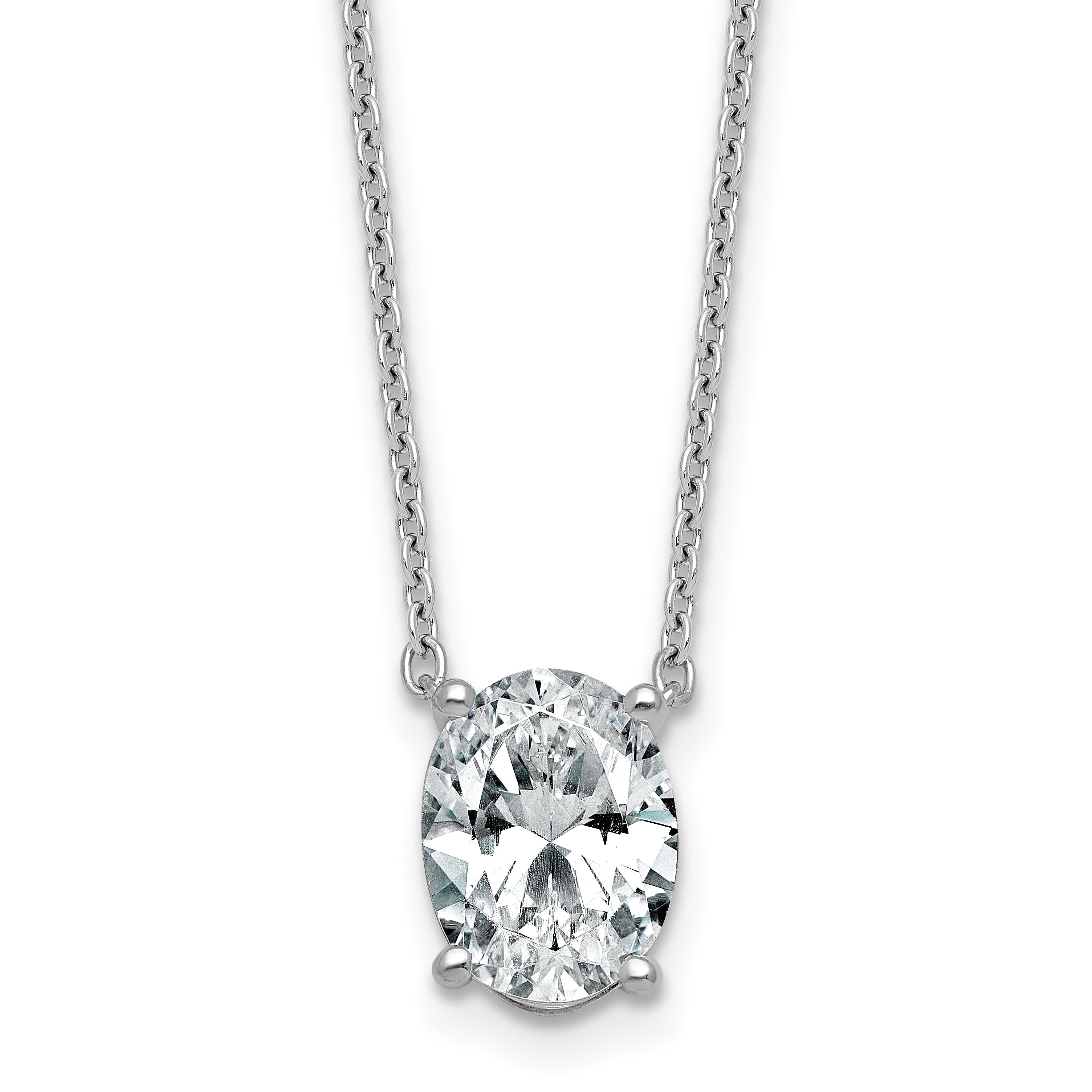 14k White Gold 2 1/2 carat Certified Lab Grown Diamond VS/SI+ G+ Oval Complete Four Prong 18 inch Pendant Necklace