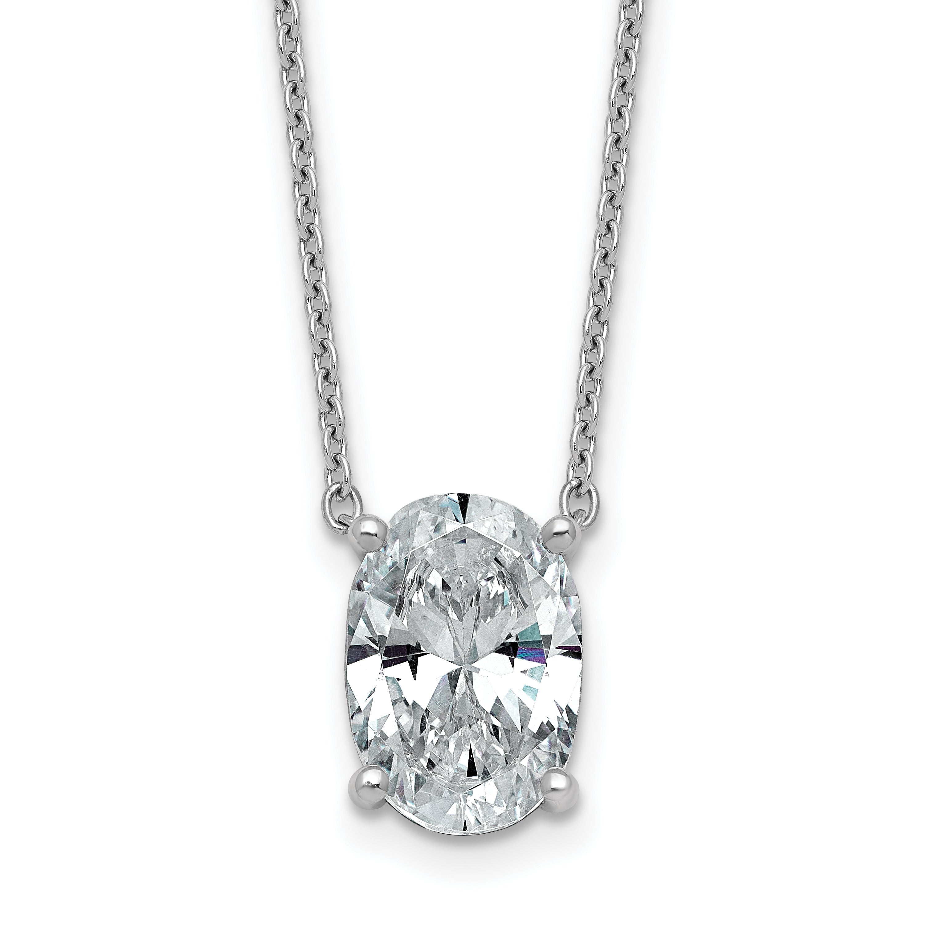 14k White Gold 4 carat Certified Lab Grown Diamond VS/SI+ G+ Oval Complete Four Prong 18 inch Pendant Necklace