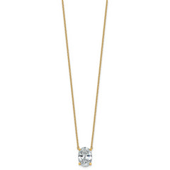 14k 4 carat Lab Grown Diamond VS+ F+ Oval Complete Four Prong 18 inch Pendant Necklace