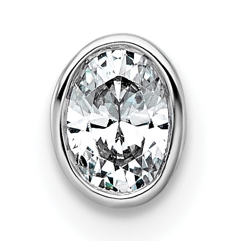 14k White Gold 1/4 carat Lab Grown Diamond VS+ F+ Oval Complete Bezel Set Chain Slide Pendant