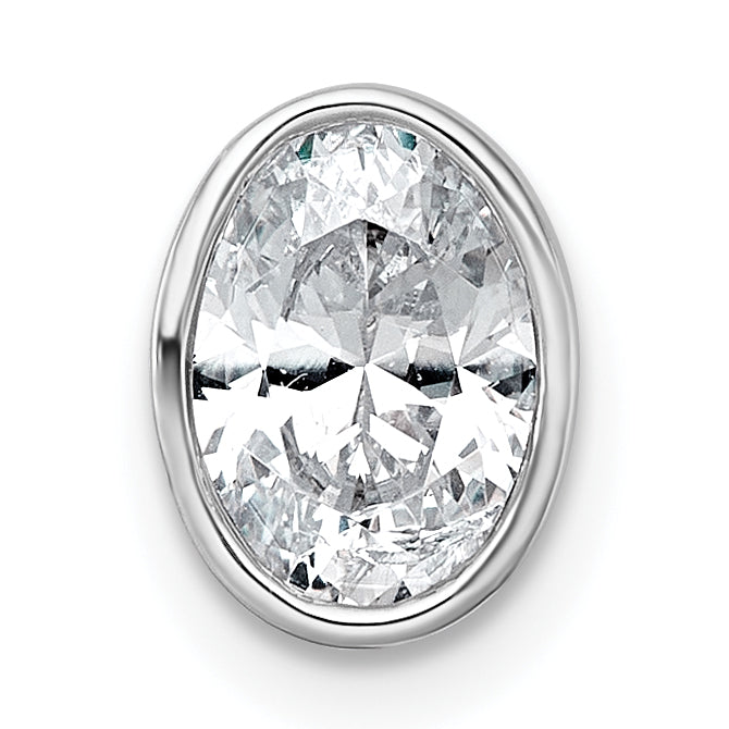 14k White Gold 1 carat Lab Grown Diamond VS+ F+ Oval Complete Bezel Set Chain Slide Pendant