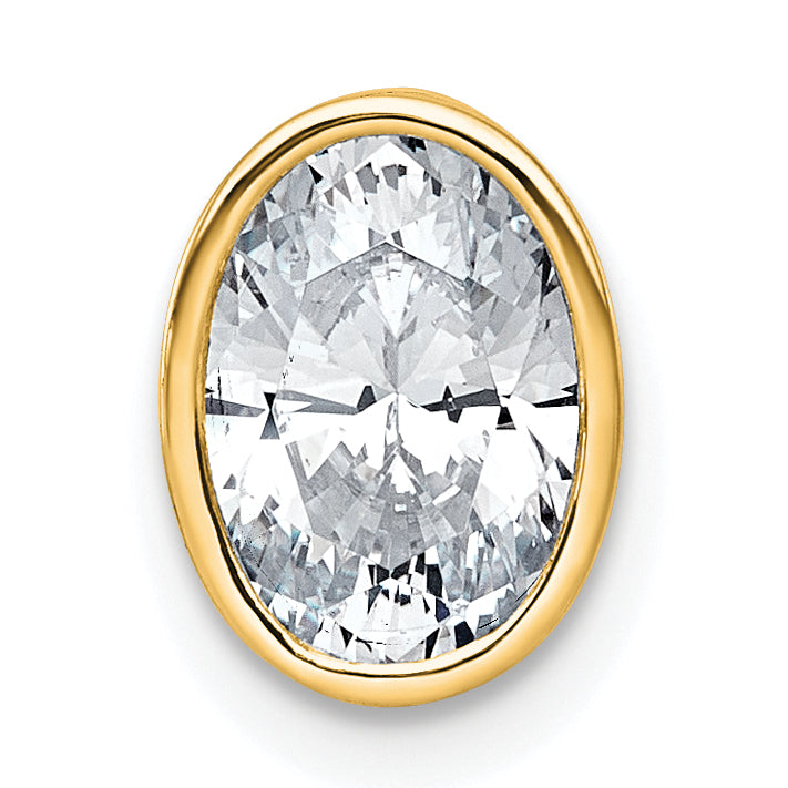 14k 1 1/2 carat Certified Lab Grown Diamond VS+ F+ Oval Complete Bezel Set Chain Slide Pendant