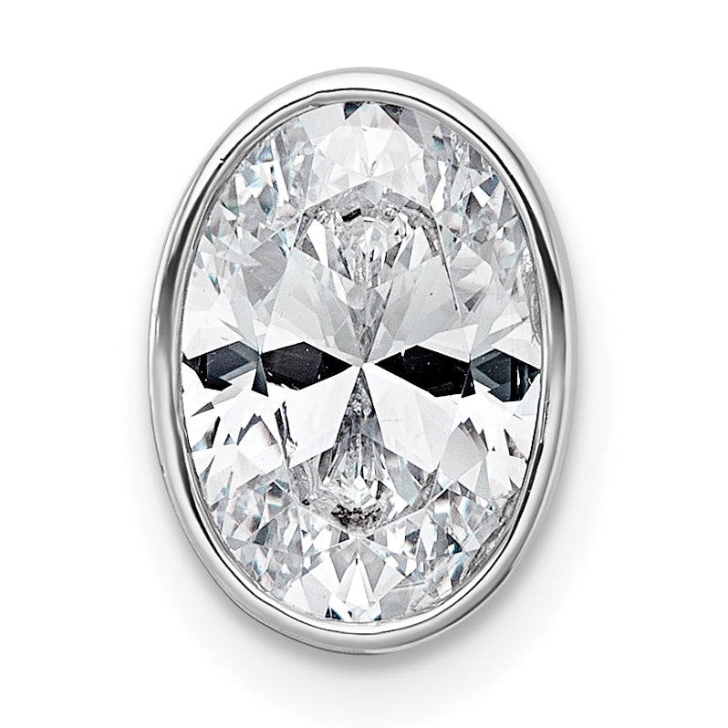 14k White Gold 2 carat Lab Grown Diamond VS+ F+ Oval Complete Bezel Set Chain Slide Pendant