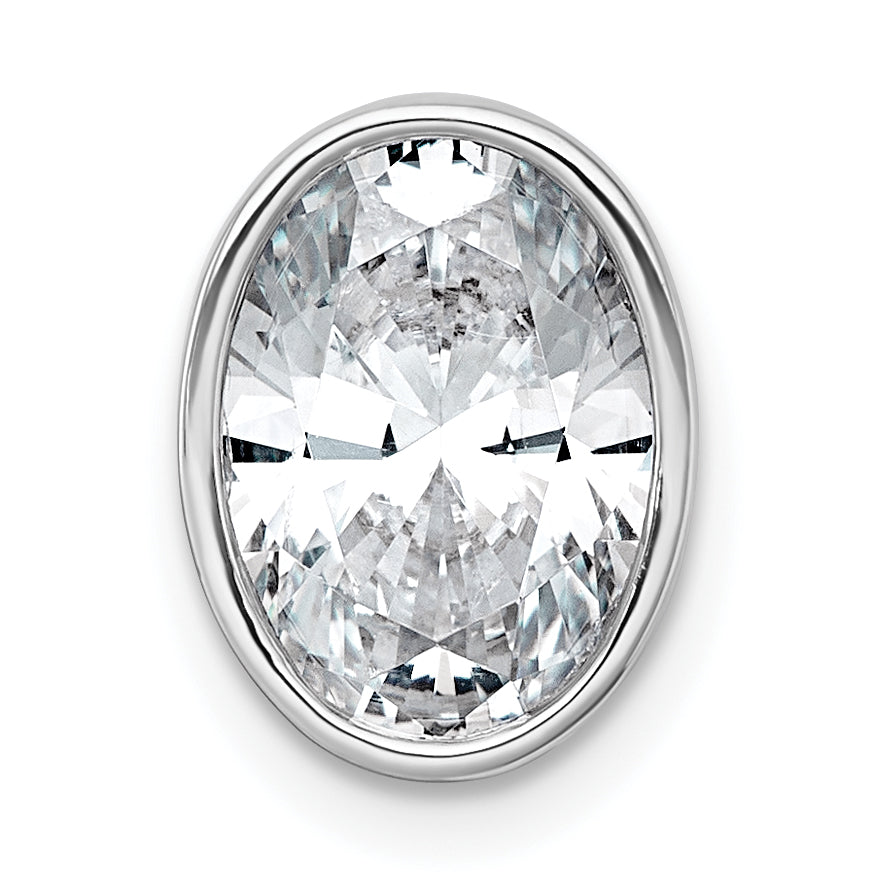 14k White Gold 2 1/2 carat Certified Lab Grown Diamond VS+ F+ Oval Complete Bezel Set Chain Slide Pendant