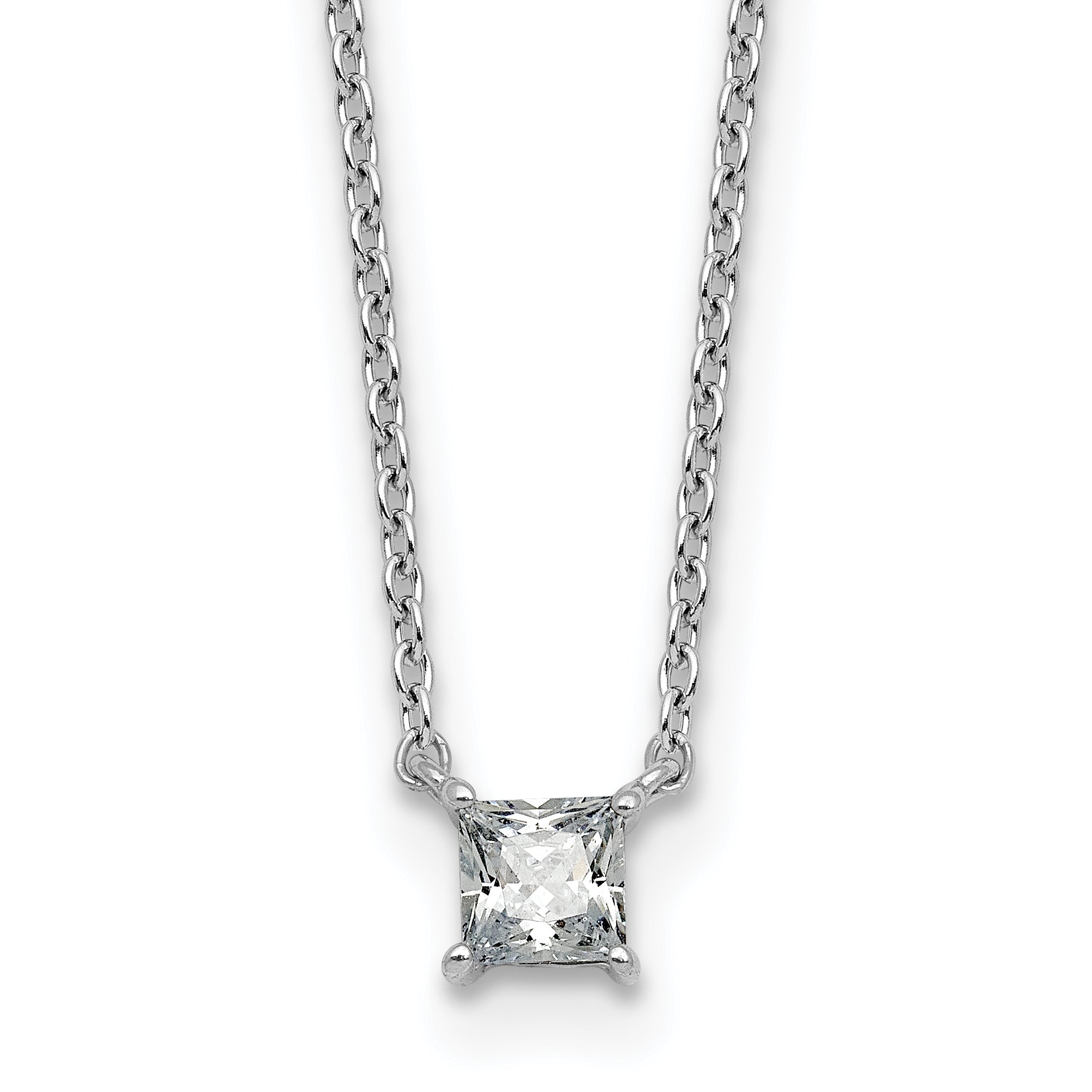 14k White Gold 1/4 carat Lab Grown Diamond VS+ F+ Princess Complete 18 inch Four Prong Pendant Necklace