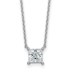 14k White Gold 1 carat Certified Lab Grown Diamond VS/SI+ G+ Princess Complete Four Prong 18 inch Pendant Necklace