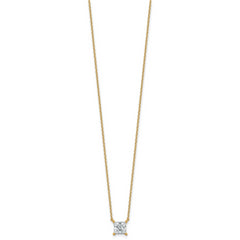 14k 1 carat Certified Lab Grown Diamond VS+ F+ Princess Complete Four Prong 18 inch Pendant Necklace
