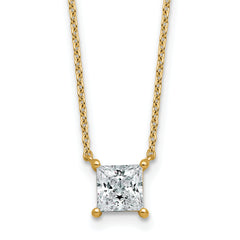 14k 1 carat Lab Grown Diamond VS+ F+ Princess Complete Four Prong 18 inch Pendant Necklace