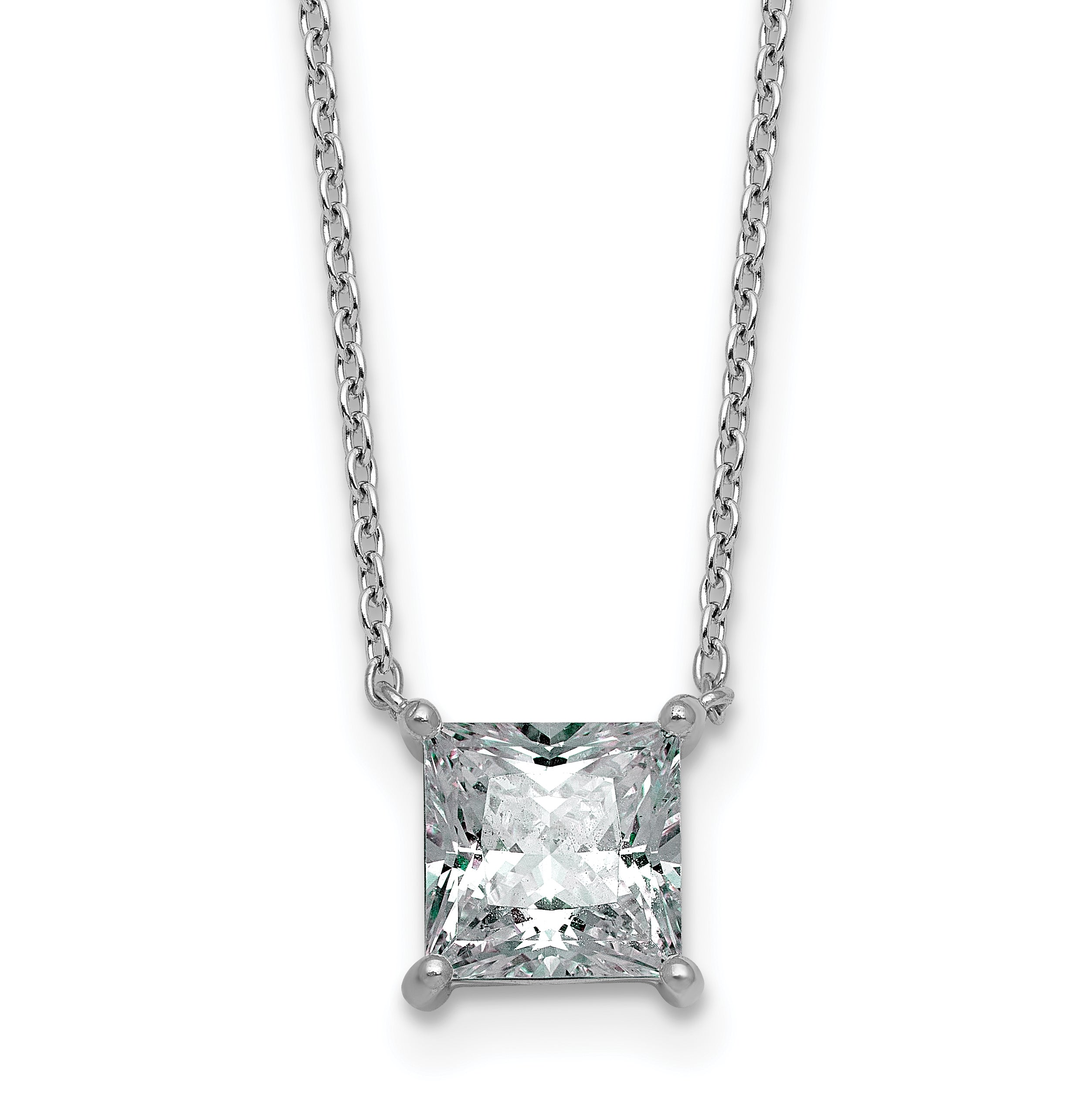14k White Gold 2 carat Lab Grown Diamond VS/SI+ G+ Princess Complete Four Prong 18 inch Pendant Necklace