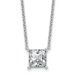 14k White Gold 3 carat Certified Lab Grown Diamond VS/SI+ G+ Princess Complete Four Prong 18 inch Pendant Necklace