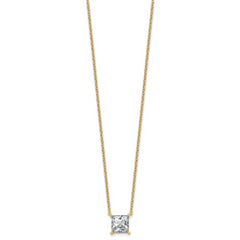 14k 3 carat Lab Grown Diamond VS+ F+ Princess Complete Four Prong 18 inch Pendant Necklace