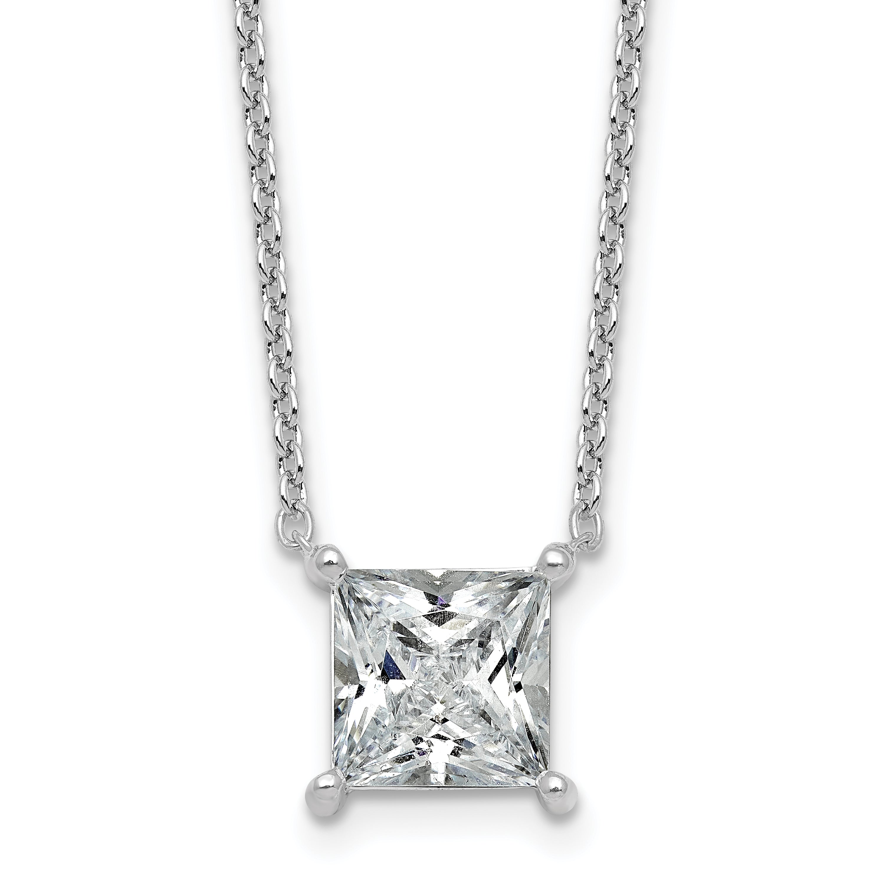 14k White Gold 3 1/2 carat Lab Grown Diamond VS/SI+ G+ Princess Complete Four Prong 18 inch Pendant Necklace