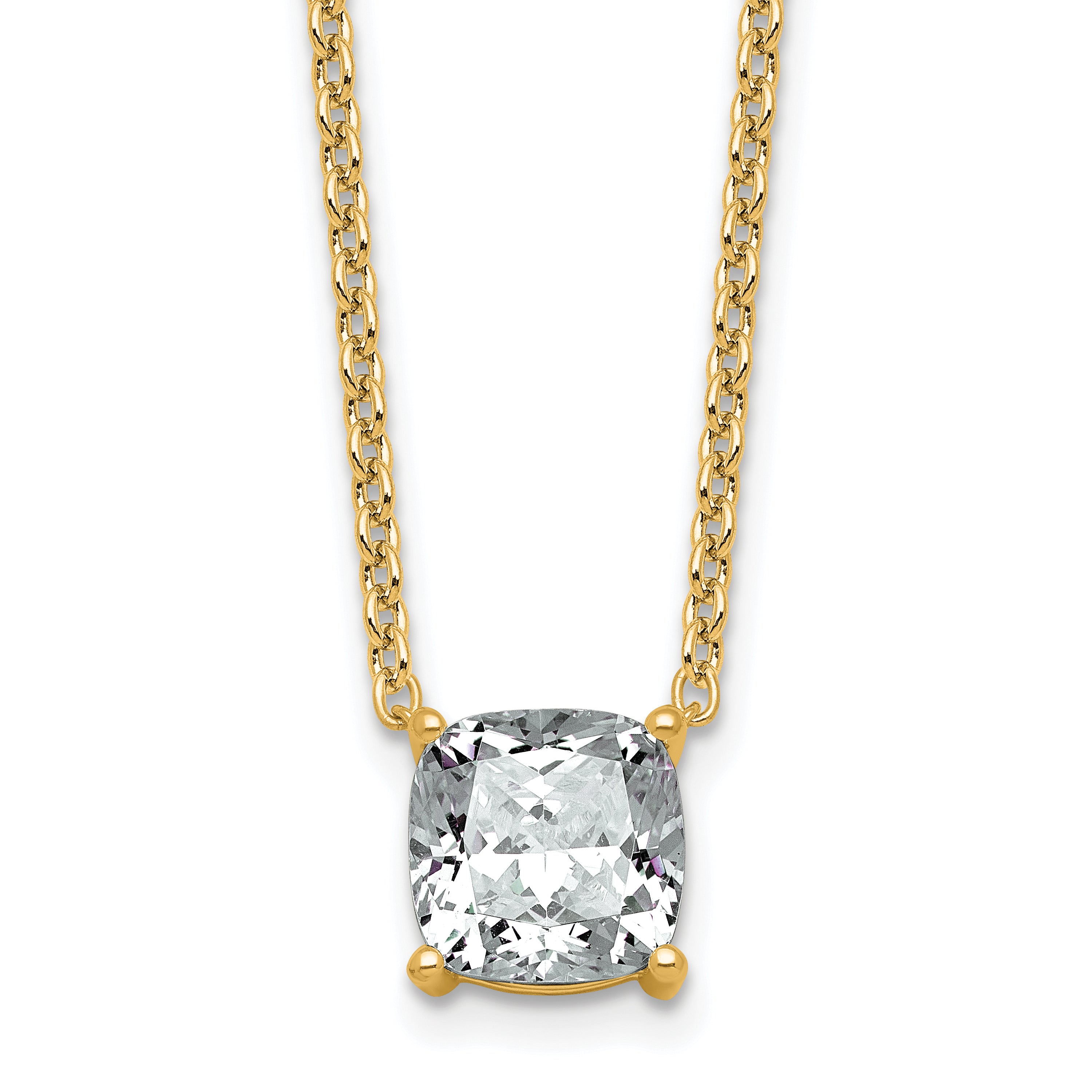 14k 3 carat Lab Grown Diamond VS+ F+ Cushion Complete 18 inch Four Prong Pendant Necklace