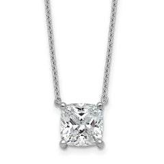 14k White Gold 3 1/2 carat Lab Grown Diamond VS+ F+ Cushion Complete 18 inch Four Prong Pendant Necklace