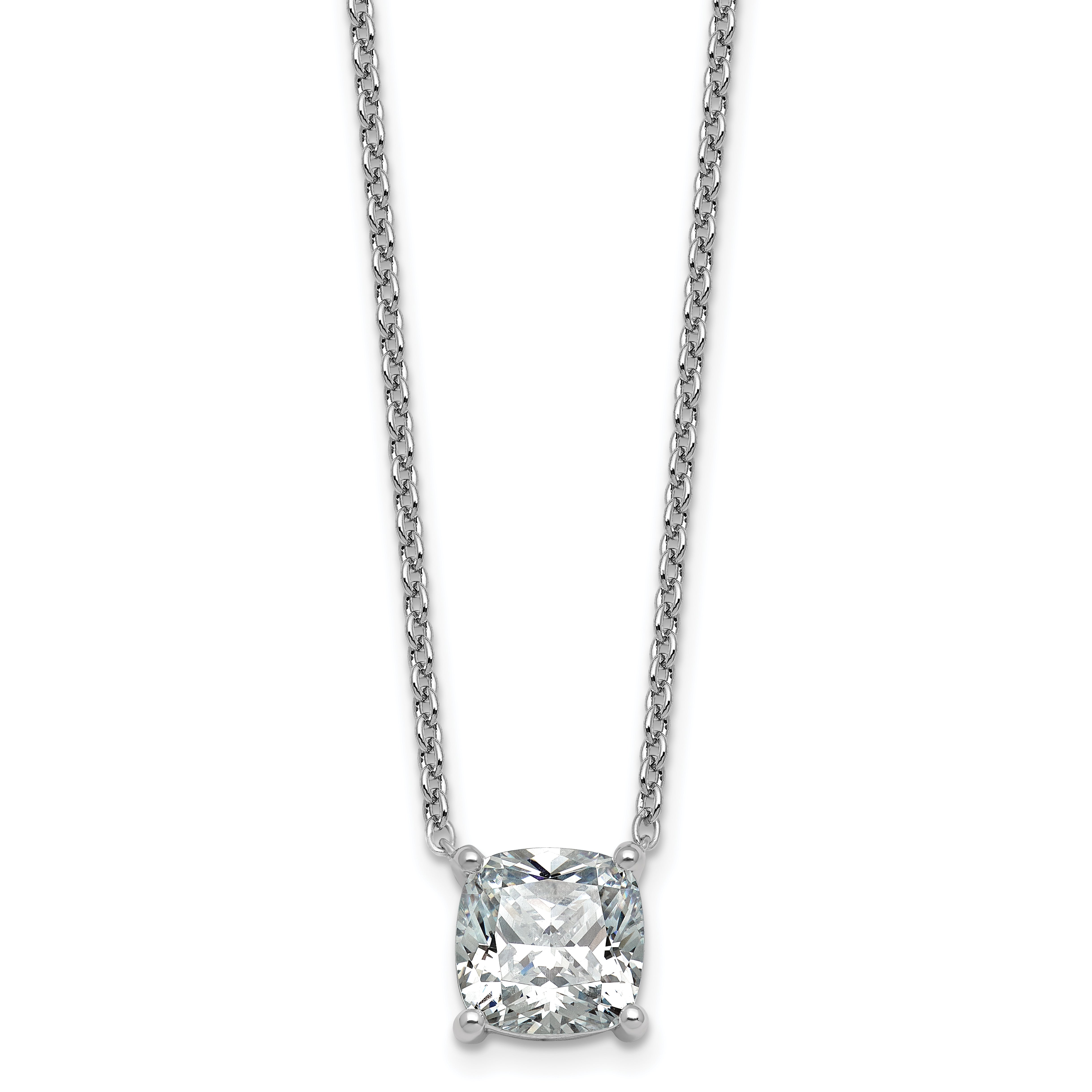 14k White Gold 4 carat Lab Grown Diamond VS+ F+ Cushion Complete 18 inch Four Prong Pendant Necklace