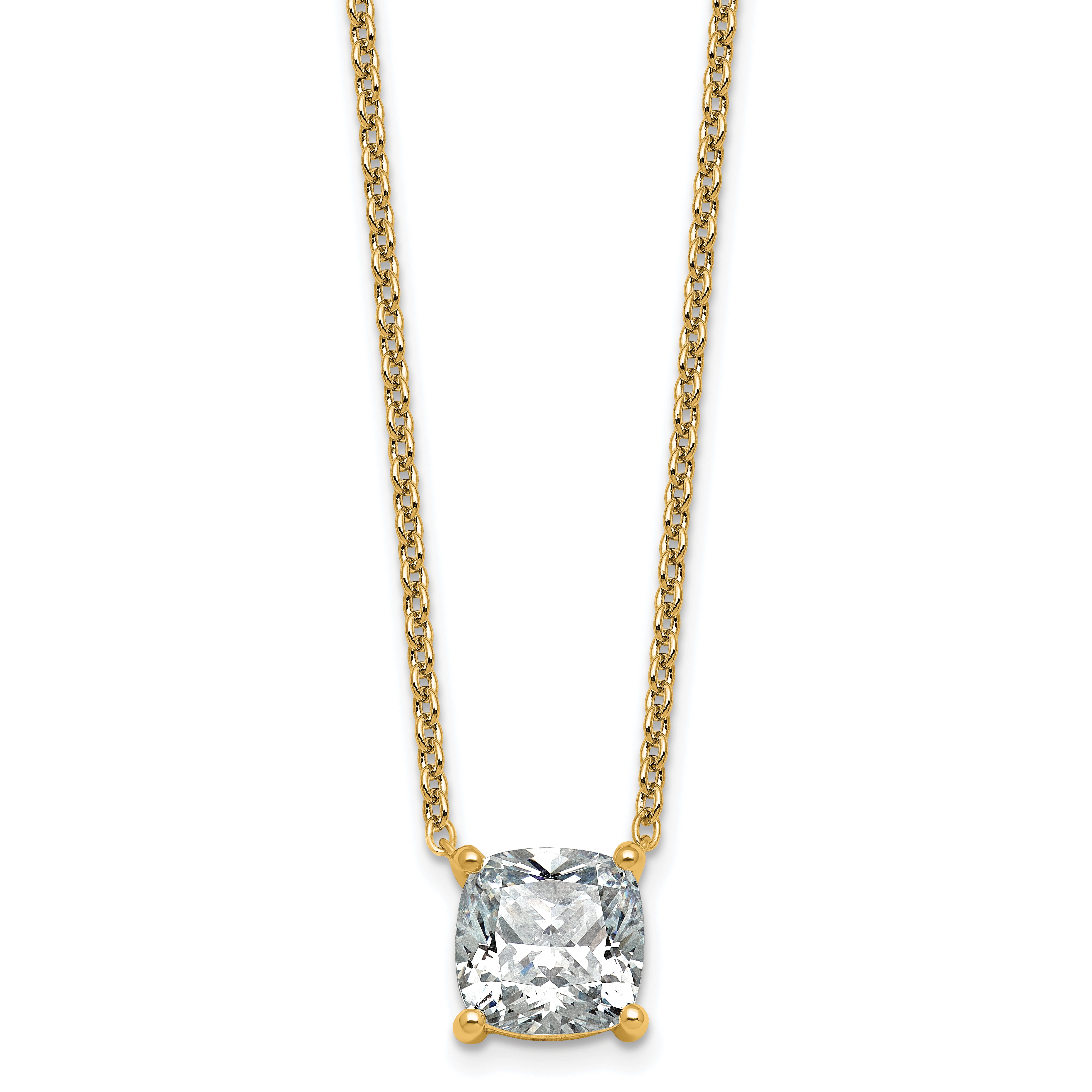 14k 4 carat Lab Grown Diamond VS+ F+ Cushion Complete 18 inch Four Prong Pendant Necklace