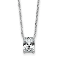 14k White Gold 1 1/2 carat Lab Grown Diamond VS+ F+ Radiant Complete 18 inch Four Prong Pendant Necklace