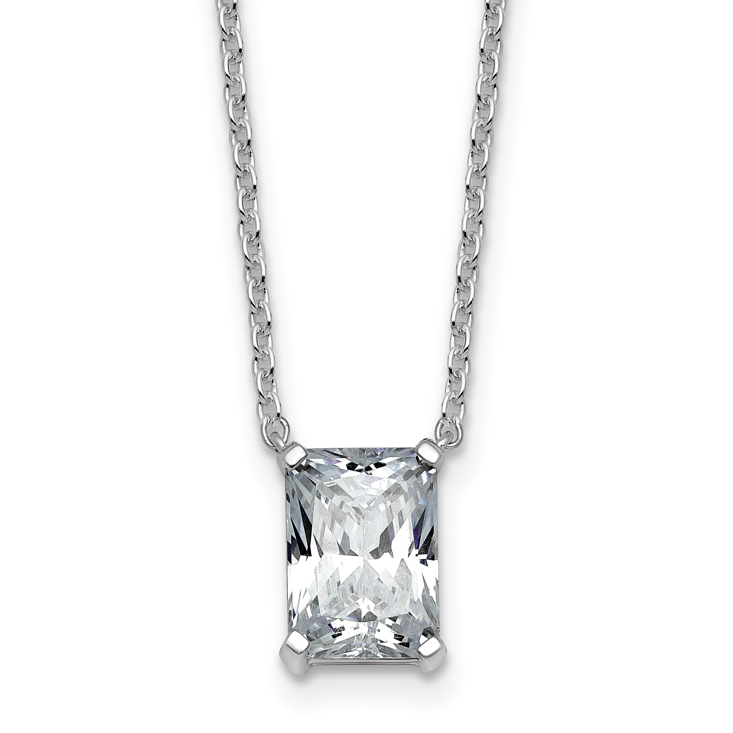 14k White Gold 2 carat Certified Lab Grown Diamond VS+ F+ Radiant Complete 18 inch Four Prong Pendant Necklace