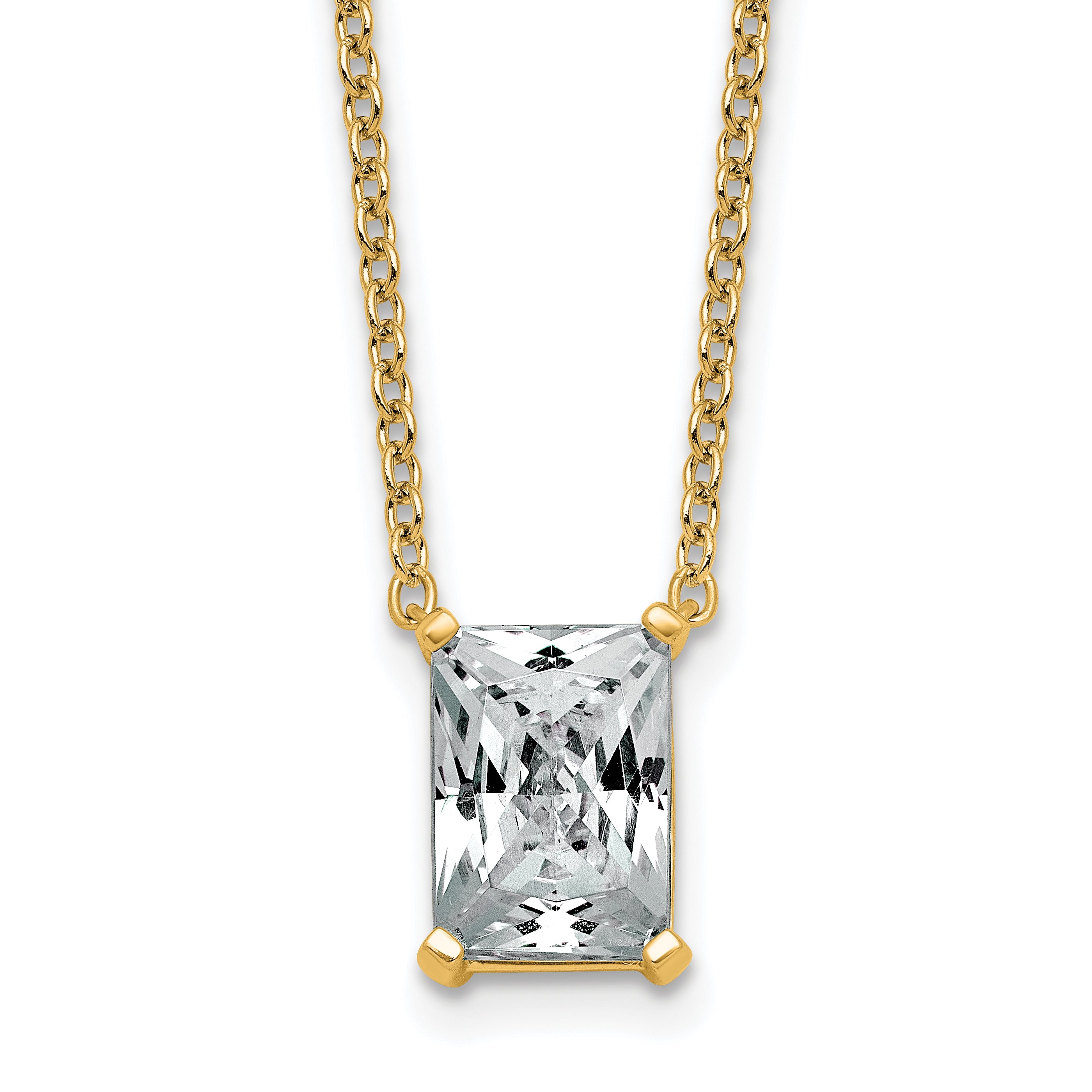 14k 3 carat Lab Grown Diamond VS+ F+ Radiant Complete 18 inch Four Prong Pendant Necklace