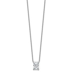 14k White Gold 4 carat Certified Lab Grown Diamond VS+ F+ Radiant Complete 18 inch Four Prong Pendant Necklace