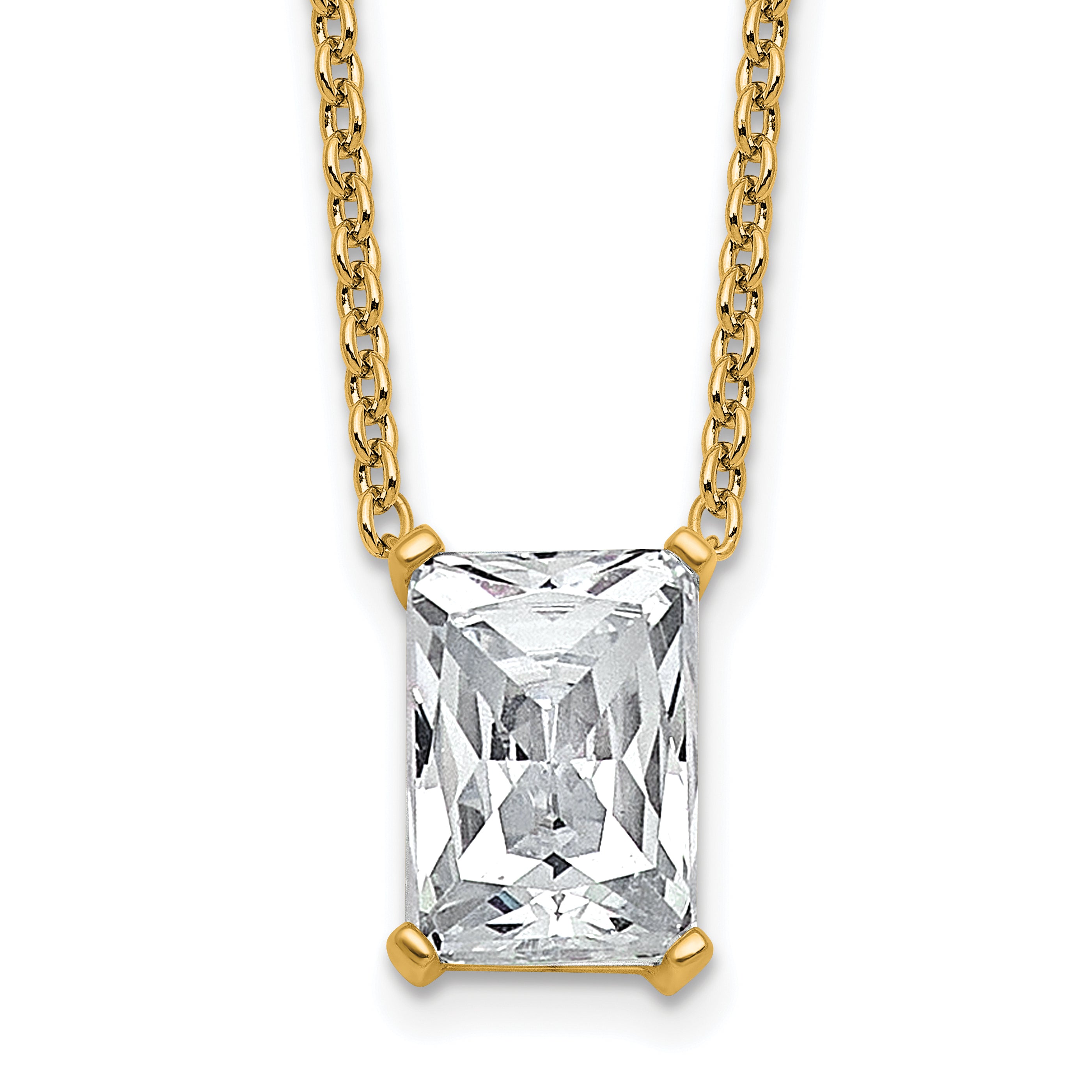 14k 4 carat Certified Lab Grown Diamond VS+ F+ Radiant Complete 18 inch Four Prong Pendant Necklace