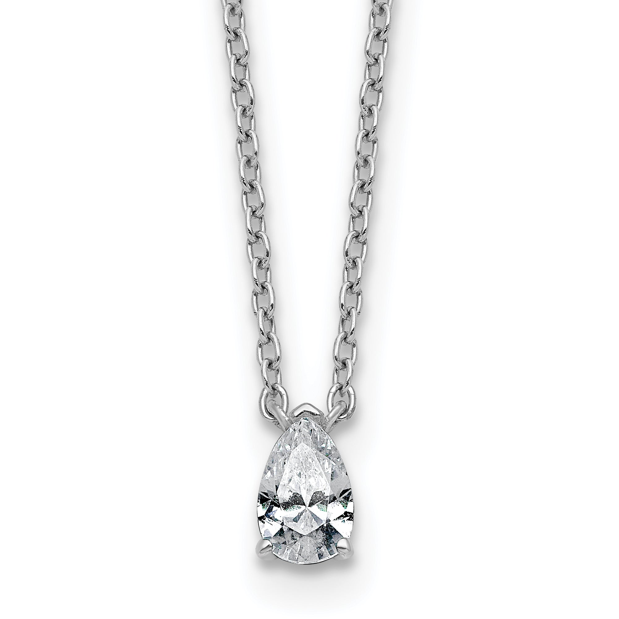 14k White Gold 1/4 carat Lab Grown Diamond VS+ F+ Pear Complete 18 inch Four Prong Pendant Necklace