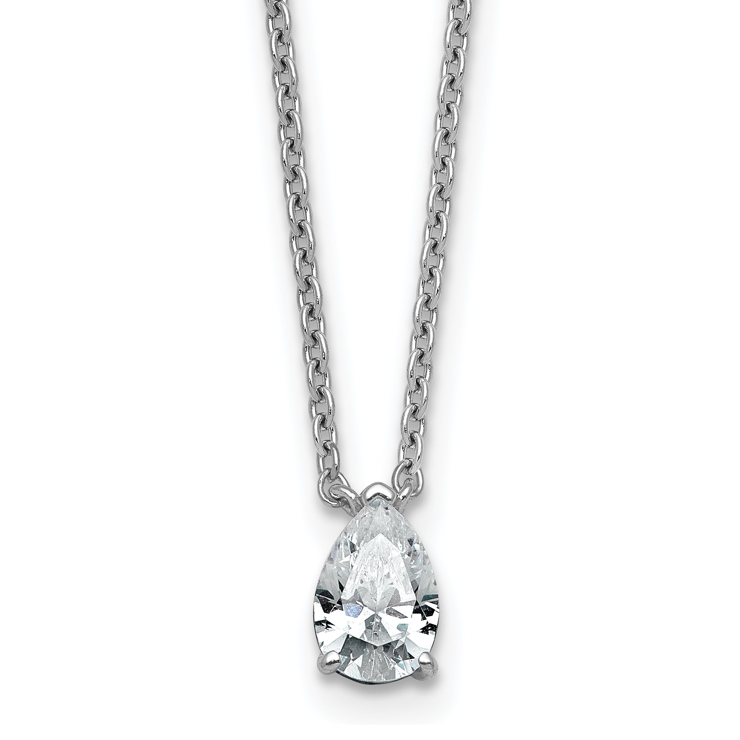 14k White Gold 1/2 carat Lab Grown Diamond VS+ F+ Pear Complete 18 inch Four Prong Pendant Necklace
