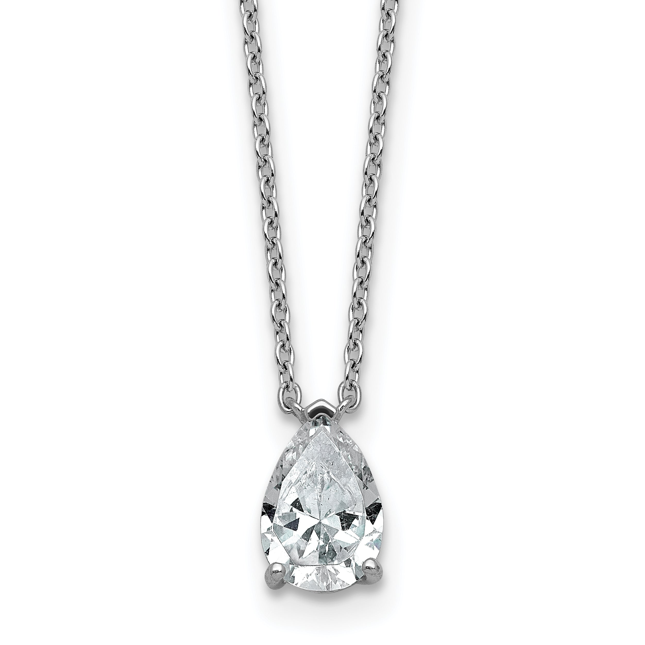 14k White Gold 1 carat Lab Grown Diamond VS+ F+ Pear Complete 18 inch Four Prong Pendant Necklace