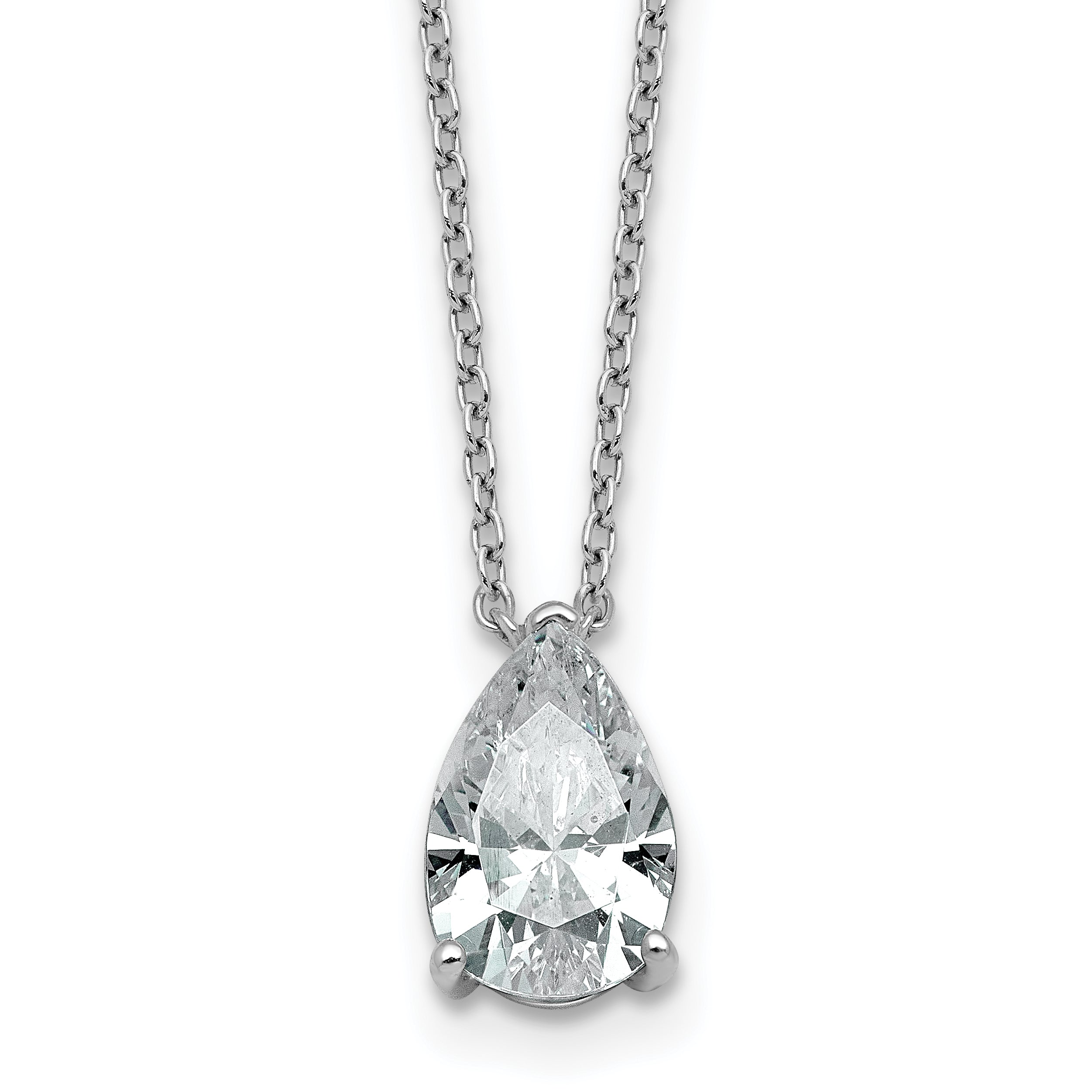 14k White Gold 1 1/2 carat Certified Lab Grown Diamond VS+ F+ Pear Complete 18 inch Four Prong Pendant Necklace