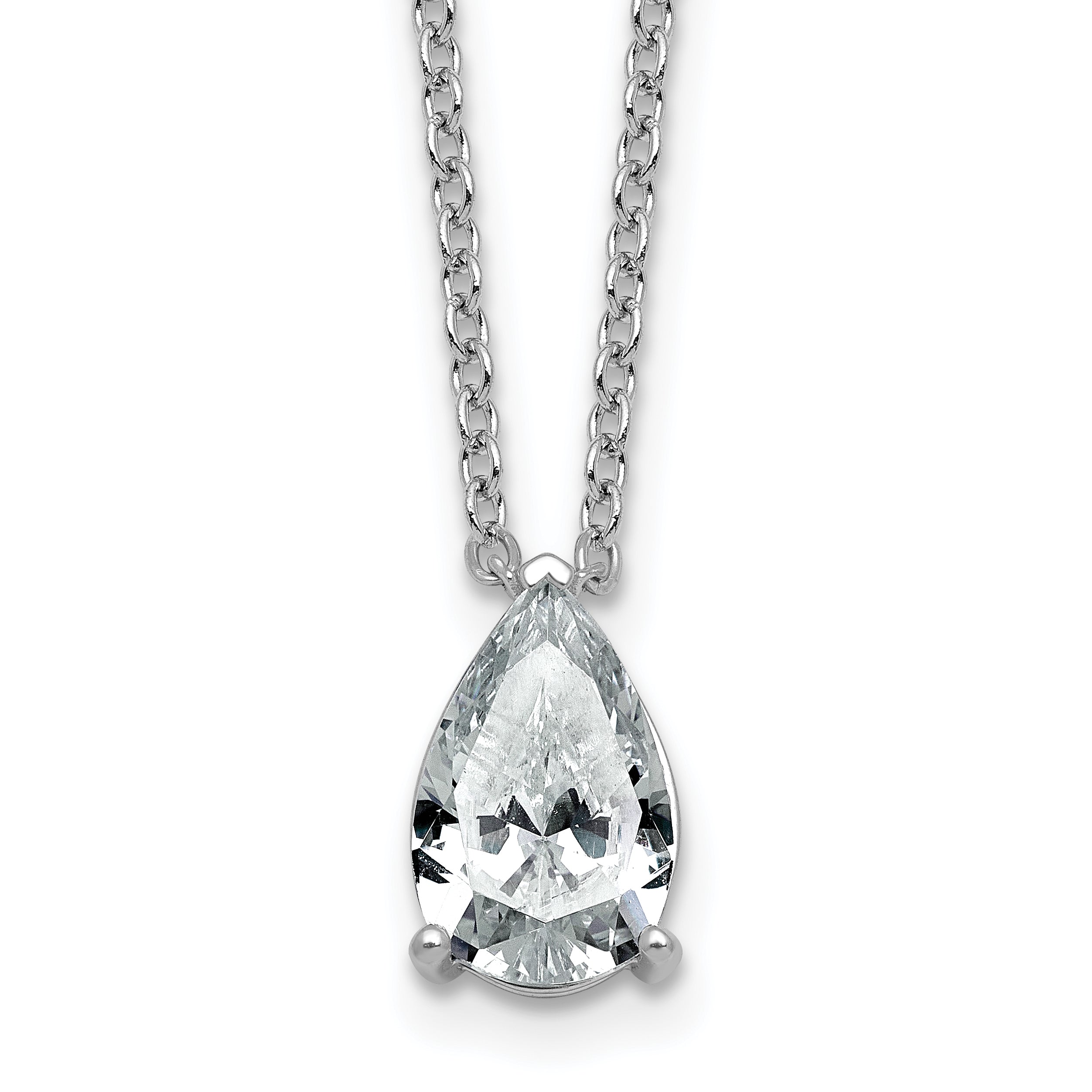 14k White Gold 2 1/2 carat Lab Grown Diamond VS+ F+ Pear Complete 18 inch Four Prong Pendant Necklace