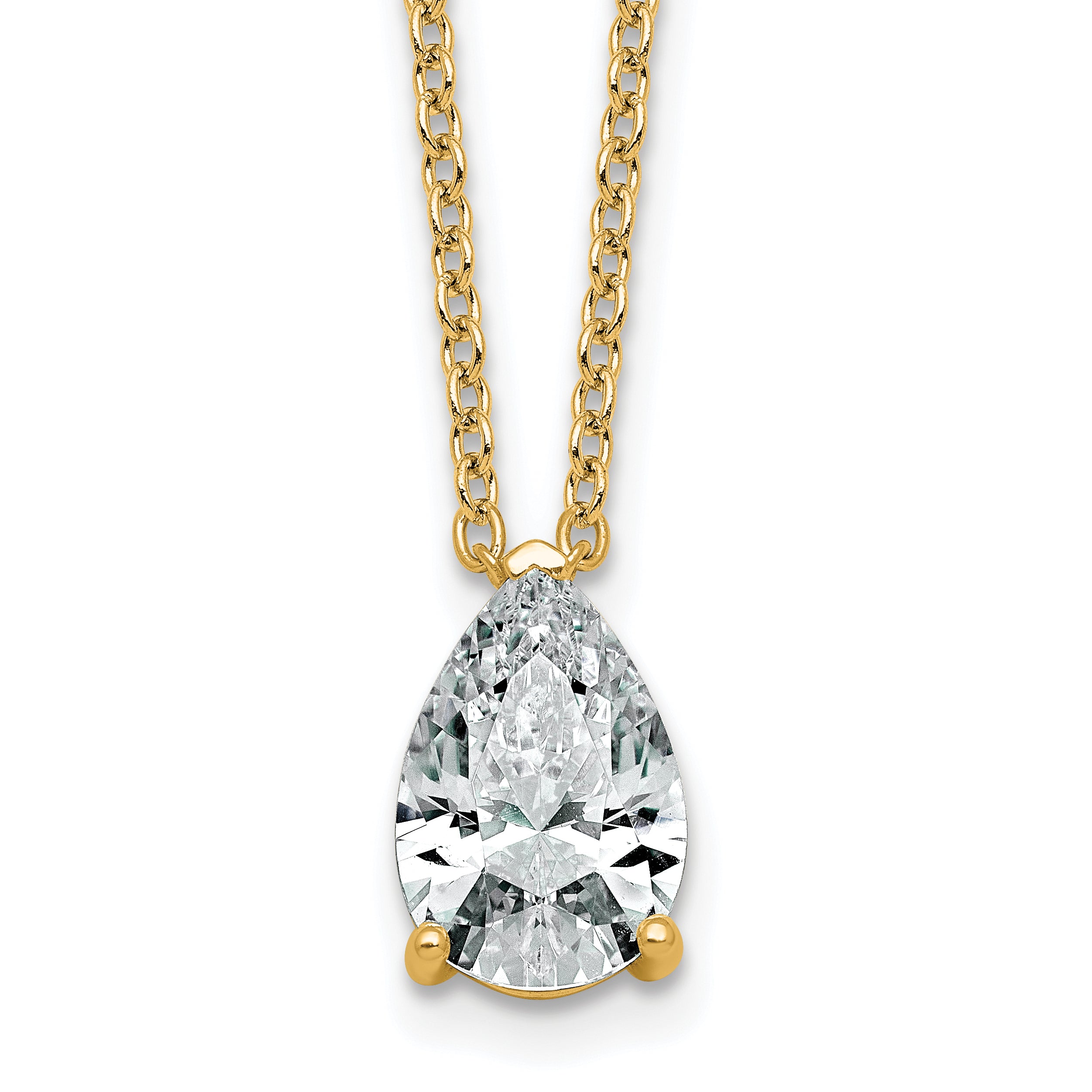 14k 3 carat Lab Grown Diamond VS+ F+ Pear Complete 18 inch Four Prong Pendant Necklace