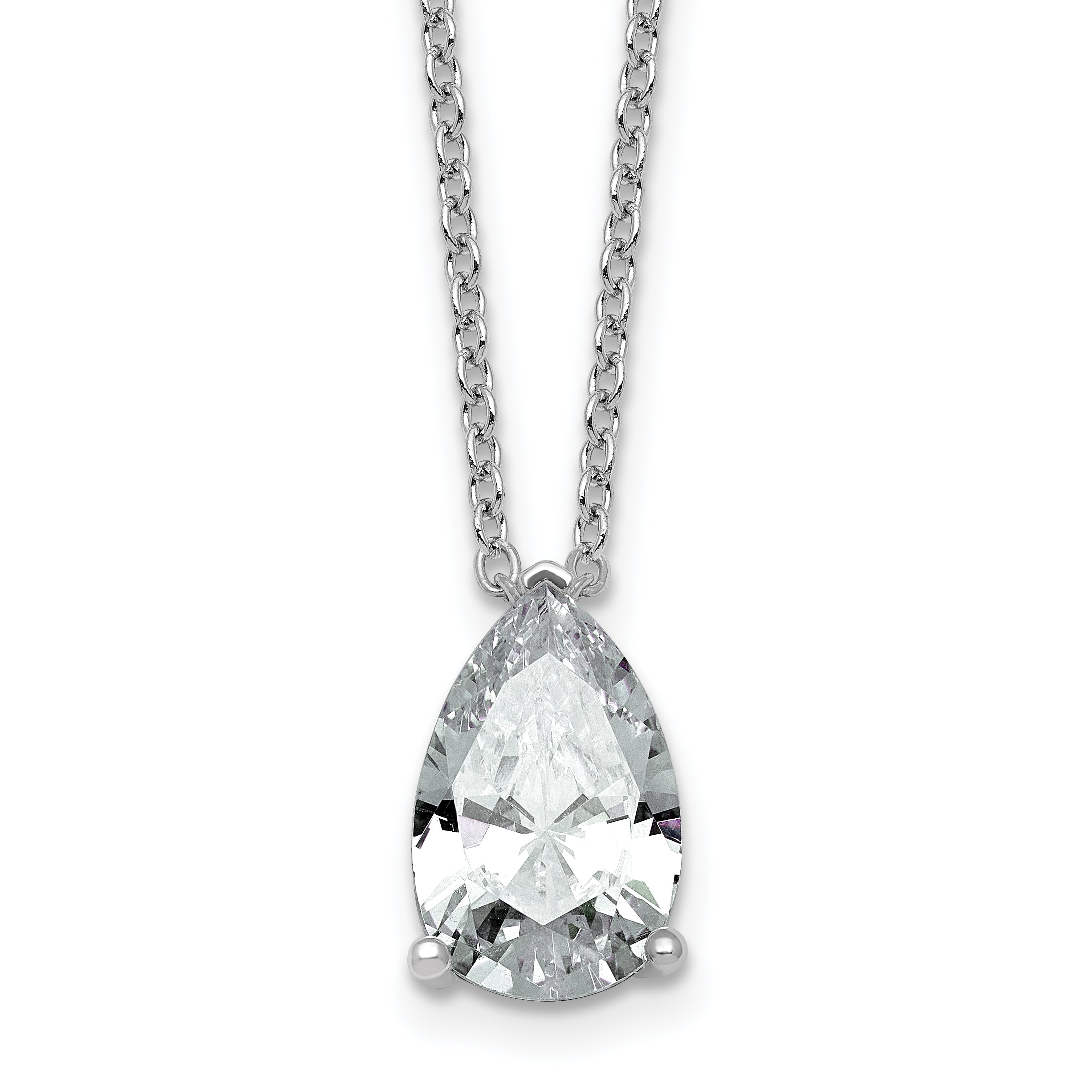 14k White Gold 4 carat Lab Grown Diamond VS+ F+ Pear Complete 18 inch Four Prong Pendant Necklace