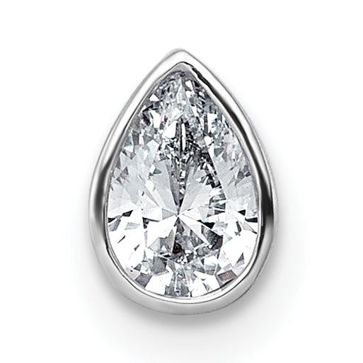 14k White Gold 3/8 carat Lab Grown Diamond VS+ F+ Pear Complete Bezel Set Solitaire Chain Slide Pendant