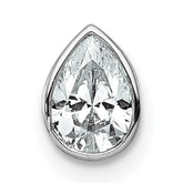 14k White Gold 1/2 carat Lab Grown Diamond VS+ F+ Pear Complete Bezel Set Solitaire Chain Slide Pendant
