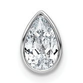 14k White Gold 3/4 carat Lab Grown Diamond VS+ F+ Pear Complete Bezel Set Solitaire Chain Slide Pendant