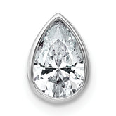 14k White Gold 1 carat Lab Grown Diamond VS+ F+ Pear Complete Bezel Set Solitaire Chain Slide Pendant