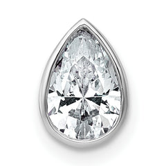 14k White Gold 1 carat Lab Grown Diamond VS+ F+ Pear Complete Bezel Set Solitaire Chain Slide Pendant