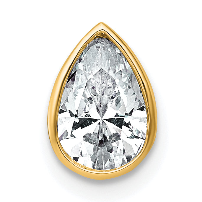 14k 1 carat Certified Lab Grown Diamond VS+ F+ Pear Complete Bezel Set Solitaire Chain Slide Pendant