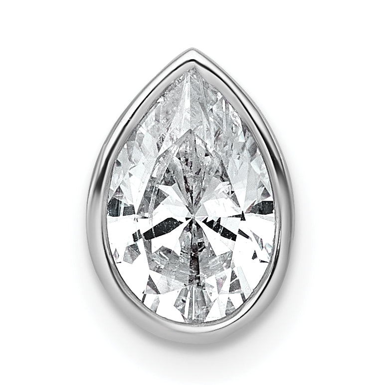 14k White Gold 1 1/2 carat Certified Lab Grown Diamond VS+ F+ Pear Complete Bezel Set Solitaire Chain Slide Pendant
