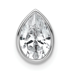 14k White Gold 1 1/2 carat Certified Lab Grown Diamond VS+ F+ Pear Complete Bezel Set Solitaire Chain Slide Pendant