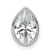 14k White Gold 1 1/2 carat Lab Grown Diamond VS+ F+ Pear Complete Bezel Set Solitaire Chain Slide Pendant