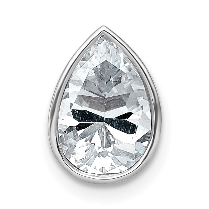 14k White Gold 2 carat Lab Grown Diamond VS+ F+ Pear Complete Bezel Set Solitaire Chain Slide Pendant