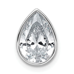 14k White Gold 2 1/2 carat Lab Grown Diamond VS+ F+ Pear Complete Bezel Set Solitaire Chain Slide Pendant
