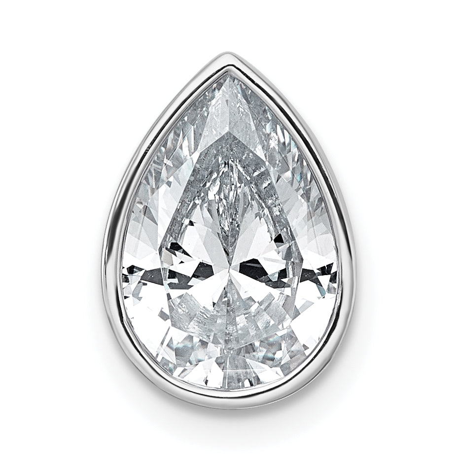 14k White Gold 2 1/2 carat Certified Lab Grown Diamond VS+ F+ Pear Complete Bezel Set Solitaire Chain Slide Pendant