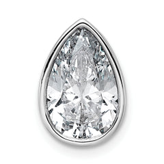 14k White Gold 3 carat Lab Grown Diamond VS+ F+ Pear Complete Bezel Set Solitaire Chain Slide Pendant