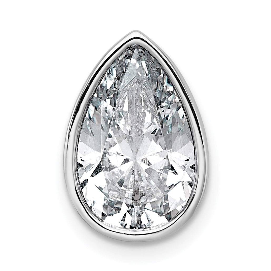 14k White Gold 3 carat Certified Lab Grown Diamond VS+ F+ Pear Complete Bezel Set Solitaire Chain Slide Pendant