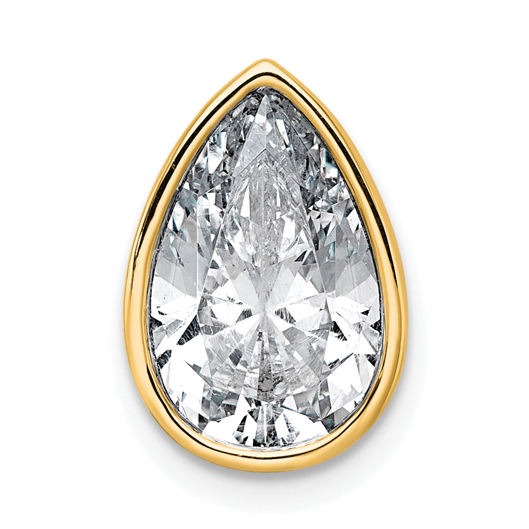 14k 3 carat Lab Grown Diamond VS+ F+ Pear Complete Bezel Set Solitaire Chain Slide Pendant