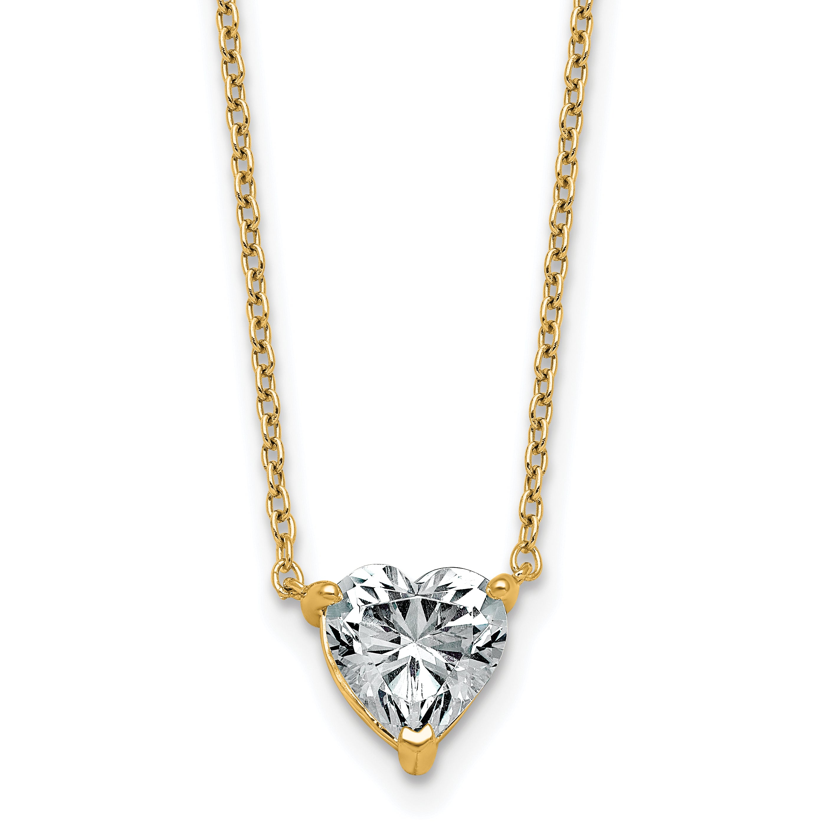 14k 1 1/2 carat Certified Lab Grown Diamond VS+ F+ Heart Complete 18 inch Four Prong Pendant Necklace